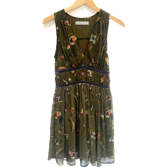 Abercrombie & Fitch Velvet Trim Butterfly Print Babydoll Dress Size Small Fairy - Picture 3 of 16